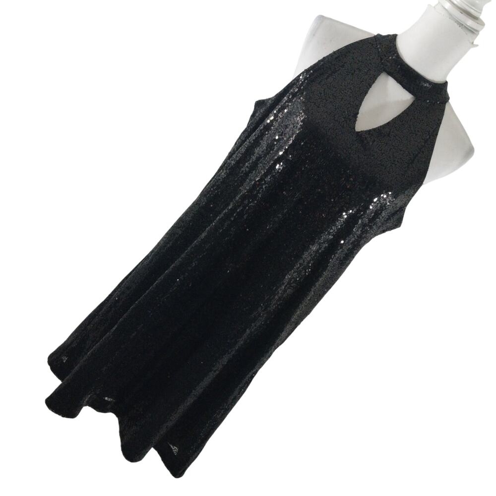 SD COLLECTION! DAZZLING BLACK SEQUINNED HALTER STYLE SWING DRESS! SZ 12